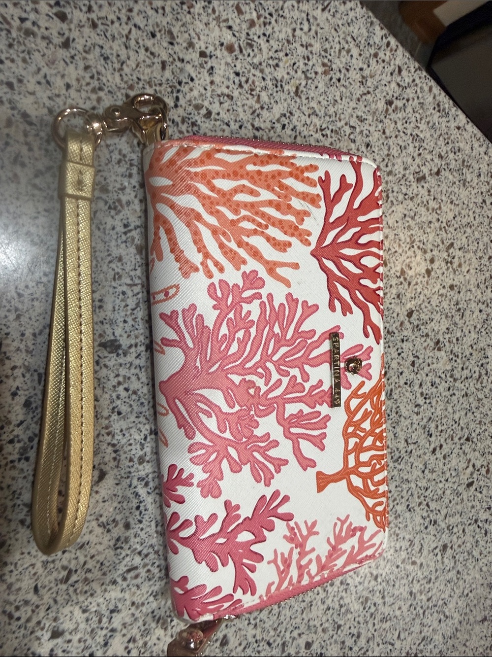Spartina 449 Coral Print Wristlet in Pink, Orange & Gold